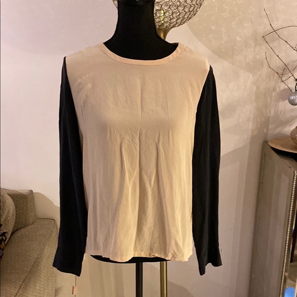 Equipment Cream and Black Long Sleeve Top size S - Picture 1 of 5